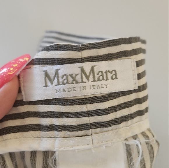 MaxMara Stripe Seersucker Ankle Cropped Pants Trousers Nautical Size 12 42 - Picture 6 of 10